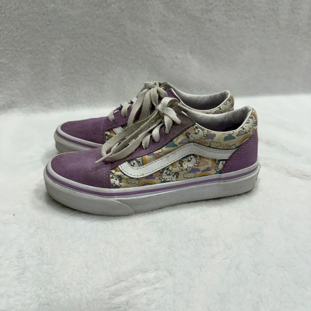 Kids Vans Old Skool Unicorn Rainbow Sneakers‎ Purple Suede Lace Up Size